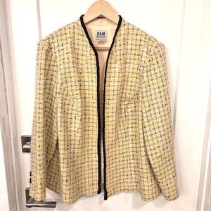 R&M Richards Tweed Open Front Blazer 16WP Chanel Style Butter Yellow Cottage